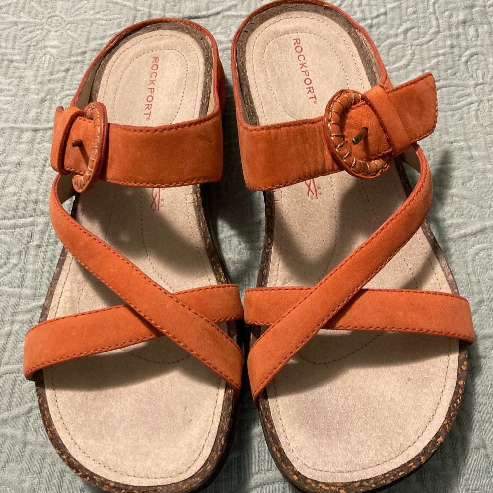Rockport leather slide sandals  - Orange- Women's Size 7.